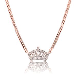 Collane girocollo con corona ghiacciata per donna Oro reale 18 carati Nuova moda Hip Hop Prong Settting AAA CZ Pietra Cristallo Cubic Zirconia Bling Gioielli Oro Argento Regali di compleanno