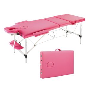 WACO draagbare massage spa bed secties vouwen aluminium buis verstelbare hoofdsteun gezicht schoonheid body building salon tafel kit roze