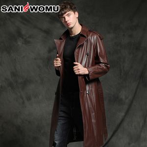 Sani Herbst und Winter Schafe Haut Original Ökologie Männer Echte Lederjacke Lange Schlanke Leder Windjacke Mantel Dicke Warme LJ201029