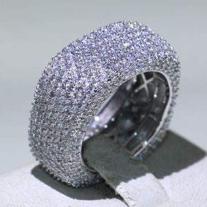 Jóias de luxo 925 Sterling Prata Preencher Pave Mirco Full White Sapphire CZ Diamante Promessa Anel Casamento Mulheres Anel de Banda Para Amantes