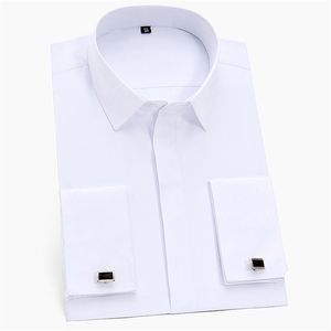 Мужская классическая однотонная классическая рубашка с французскими манжетами и планкой в деловом стиле с длинными рукавами и офисными белыми рубашками 220215