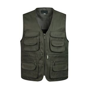 Mäns multi-Pocket Classic Tactical Waistcoat Manlig ärmlös lossning av solid kapparbete Västfotograf Masculino Jacket 201126