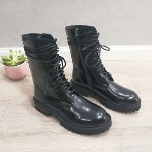 Gorąca Sprzedaż Meotina Buty Motocyklowe Kobiety Buty Punk Platform Grube Obcasy Botki Koronki W górę Lady Krótkie buty Zip Jesień Zima Czarny 42 43