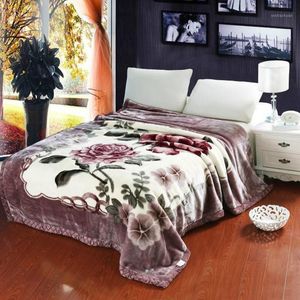 Blankets Purple Red Thick Warm Soft Rose Flower Winter Plush Blanket Throws Luxury Coral Fleece Bedspread Wedding Bedding1