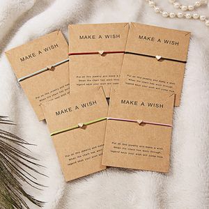 5 kolorów Zrób kartę życzeń Regulowany Bransoletka Ręcznie Miłość Urok Woven Bransoletka Moda Kobiety Biżuteria Prezenty 15-30 cm
