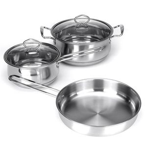 3 Pz / set Addensare Pentola Da Cucina In Acciaio Inox Pentola Antiaderente Padella Casseruola Con Coperchio In Vetro Per Fornello A Induzione Fornello A Gas T200523