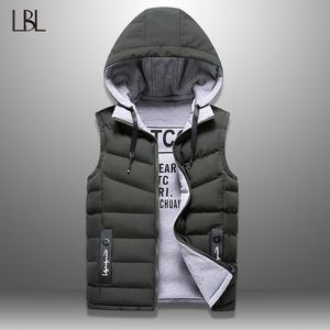 Mens Winter Vest Down Vest Men Casual Waistcoat Sleeveless Jackets Men Hooded Vest Worn On Both Sides Hat Detachable New Top 4XL 201119