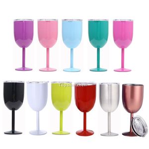 Unbreakable Shatterproof 10oz Wine Glasses Tumbler Double Wall 304 Stainless Steel Vacuum Insulated Tumblers Goblet Cups With Closed Seal Lids