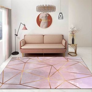 Modern Nordic Large Living Room Carpet 3d Printing Gray Pink Gold Line Geometry For Kitchen Bedroom Area Rug Custom Home Mat 201212