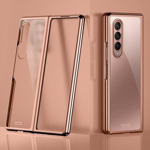 Clear Plated Cases for Samsung Galaxy Z Fold3 Fold2 Fold 3 2 5G Flip Cover Transparent PC Back with Shinning Edges