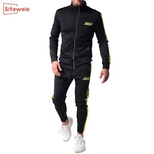 SiteWeie رجل رياضية اثنين قطعة مجموعات ارتداء الرياضية بلون إلكتروني طباعة الركض البدلة رياضة الرجال تتسابق الرجال الملابس مجموعة G431 201202