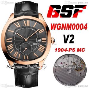 GSF V2 Drive WGNM0004 1904-PS MC MC Automatic Mens Assista Rose Gold Cinza Textured Dial Marcadores de Couro Strap Watches Super Edição Puretime C3