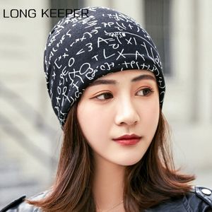 Longkeeper New Adult Fashion Hat Women Casual Beanies Calorosi teschi Lettera Gorros per cappellini per sciarpa nera morbida di alta qualità Y201024