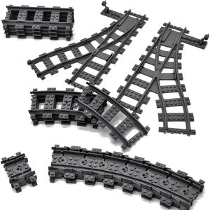 도시 열차 유연한 트랙 포지로 직선 곡선 레일 스위치 빌딩 블록 벽돌 브릭스 기술 제작자 장난감 Q1126