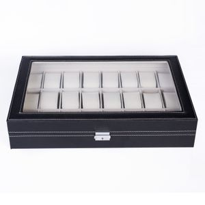 Relógios Organizer Boxes. venda por atacado-Assista Caixa de coleção compartimentos Estilo de abertura de nível superior couro preto caixa de armazenamento de jóias