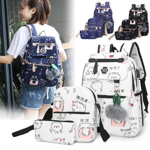 3piece set School Bags for Teenager Girls Kids Cartoon Student Backpack Canvas Child Schoolbags Women School Backpack Male LJ200918