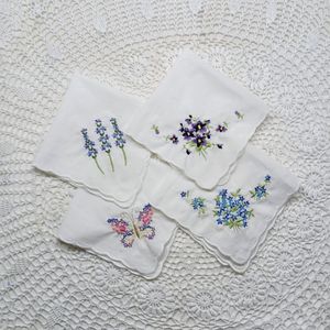 Home Textiles Set of 12 Women Handkerchief White Cotton Cloth Fabric Wedding Hankies Scallop Edges Hanky Embroidered Floral 12x12 Inch