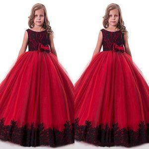 Abiti glamour per spettacoli per bambini Abiti di bellezza in pizzo Abiti da ragazza di fiori neri e rossi Abiti da comunione Abiti formali per bambini