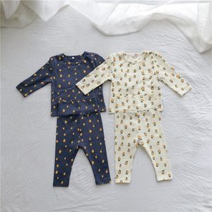 Herbst Zitrone gedruckt Babykleidung Jungen Mädchen Set Baby Langarm Tops und hohe Taille Hosen Baumwolle Kleinkind Kinder Pyjamas Set LJ201223