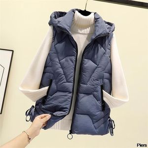 Women Haze blue Sleeveless Vest Winter Warm Plus Size 4XL Down Cotton Padded Female Veats Collar Waistcoat 211220