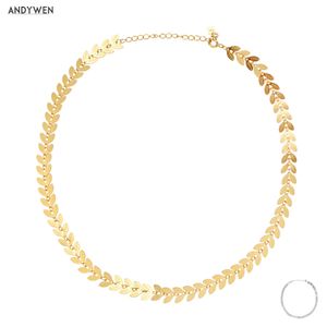 ANDYWEN New 925 Sterling Silver Gold Leafs Charm Choker Chain Necklace Women Rock Punk Luxury Crystal Fashion Fine Jewelry 2020 Q0531
