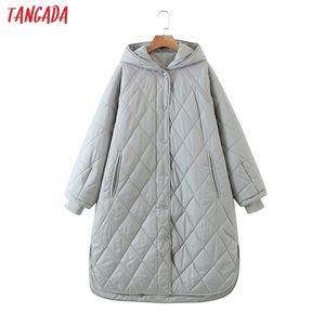 Tangada Женщины Серые Негабаритные Длинные Parkas Толстая Зимняя С Длинным Рукавом Кнопки Карманы Женский Теплый Пальто 8H39 201217