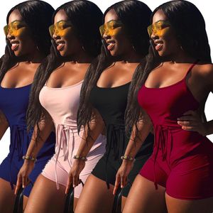 Sexy Sling Sleeveless Solid Color Summer Jumpsuits Shorts Jumpsuit Slash Neck Jumpsuit Bodycon Jumpsuit