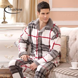 Thoshine Brand Winter Style Men Thick Coral Fleece Warm Pijamas sets of Sleep Tops & Trousers Male Flannel Nighty Home Sleepwear LJ201112