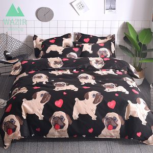 WAZIR Cartoon Pug Bedding Set Bed Linen Duvet Cover Pillowcases Twin Full Queen King Size comforter bedding sets bedclothe dog Y200111