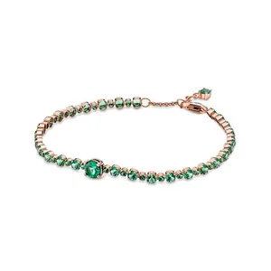 Fina jóias autêntica 925 esterlina prata prata encaixar pandora charme pulseiras link verde espumante pavimentar tênis cadeia de segurança pingente diy grânulos