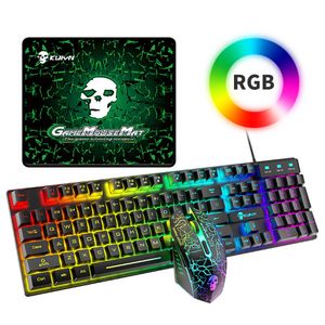 T6 RGB Gaming Keyboard Mouse Combos Backlit Färgglada Ljus Ergonomiska Mekaniska USB-Wired Game Möss Tangentbord Ange för bärbara datorer