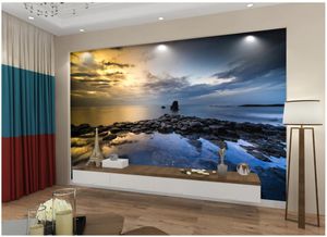 Papel de parede de fotos personalizadas para paredes 3d mural papel de parede moderno céu azul e branco nuvens beira-mar pedra fundo parede pintura