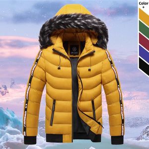 Män 2020 Vinter Hooded Fur Collar Parka Mode Märke Mäns Varm Tjockad Vindskyddad Hatt Parkas Jacka Ny Casual Hoodied Outwear