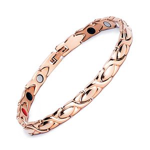 Rose Gold Stainless Steel Letter Shape Power Energy Health Bracelet 4 in 1 Magnetic Germanium Healthy Bracelet Jewelry for Women