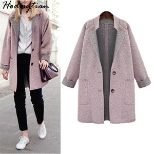 Hodisytian Spring Fashion Women Wool Blends Płaszcz Elegancka swobodna luźna różowa kurtka odzież kaszmirowa Kaszmirowa płaszcz plus rozmiar 201215