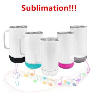 14oz sublimering Bluetooth högtalare tumbler med handtag sublimering rak tumlare trådlös intelligenta musik koppar rostfritt stål smart vattenflaska med lock