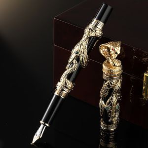 Högkvalitativ Jinhao Metal Fountain Pen Golden Silver Eye King Snake Relief School Student Office Gift Stationy