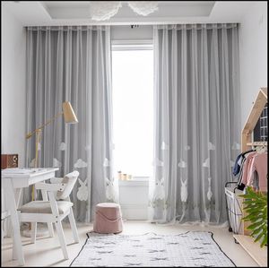 White Rabbit Plush Curtain embroidered net red cord yarn integrated double curtains Children's room girls bedroom customization