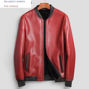 Jaqueta de couro de pele de carneiro genuíno homens de pele natural casaco de lãs inverno jaqueta de shearling homens Bomber 71E88B