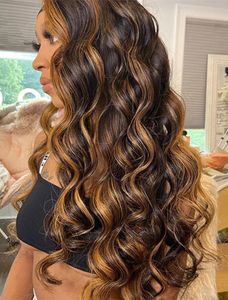 Markera Human Hair Brazilian Body Wave Front Wig Höjdpunkter Paryks Blond ombre 13x4 Lace Frontal Stängning Hot Selling 150% Täthet