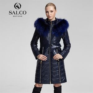 Salco Ücretsiz Nakliye Avrupa ve Amerika'da Popüler Uzun Rakun Kürk Kapüşonlu Deri Ceket Bayanlar Bölüm 201226