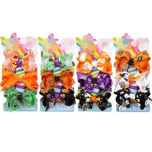 3 pçs / conjunto arcos Bebê Bow Barrettes Natal Dia das Bruxas Meninas Papai Noel Abóbora Imprimir Cabelos Cabelos Kids Hairpins Acessórios de Cabelo M2535