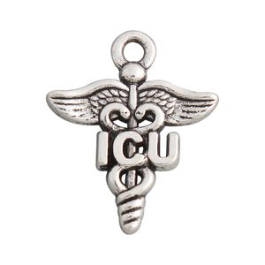 Online Toptan Moda Alaşım Caduceus Tıbbi YBÜ Charms Takı DIY Hemşire Doktor Kolye 19 * 23mm 50 adet AAC825