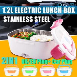 Portable Electric Lunch Box 2 in 1 Car& Home US Plug/EU Plug 12V 110V 220V Stainless Steel/Plastic Food Container T200710