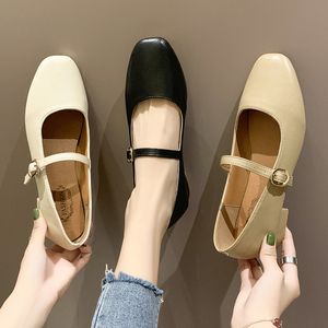Весна осенью женщин Мэри Янс Обувь квадратный носок с низким каблуком платье обувь черный ретро женское скольжение на лодочных туфлях Zapatos Mujer 9266n