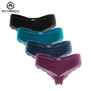 Attraco Женские трусики нижнего белья Нижнее белье Tanga Tanga Thong G Rown Clace Sexy Cotton Soft 4 Pack 201112