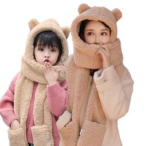 Moda inverno donna novità berretti berretti simpatico orso orecchio cappello casual peluche cappello sciarpa set casual solido berretti da donna presenti