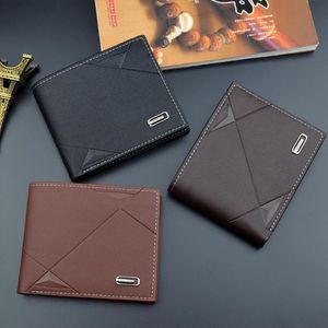 Gran oferta, cartera para hombre, cartera corta con varias tarjetas, cartera informal a la moda para hombre, cartera suave fina con sección transversal de tres pliegues para jóvenes