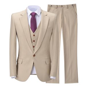 Conjunto Bege Bege Smoking Tuits Slim Fit Noivo para Homens 3 Peças Groomsmen Formal Business Outfits Party (Jacket + Colete + Calças)