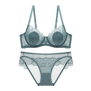 BRA SET LACE PLUS STORLEK KVINNS Underkläder Floral Mönster Eyelash Decoration Underwire Nipple Proof Lingerie Women för Summer LJ201211